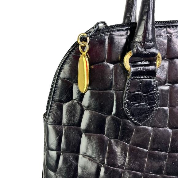 Talbots Handbag Womens Black Faux Crocodile Skin Gold Trim Old Money Classic - Picture 4 of 8